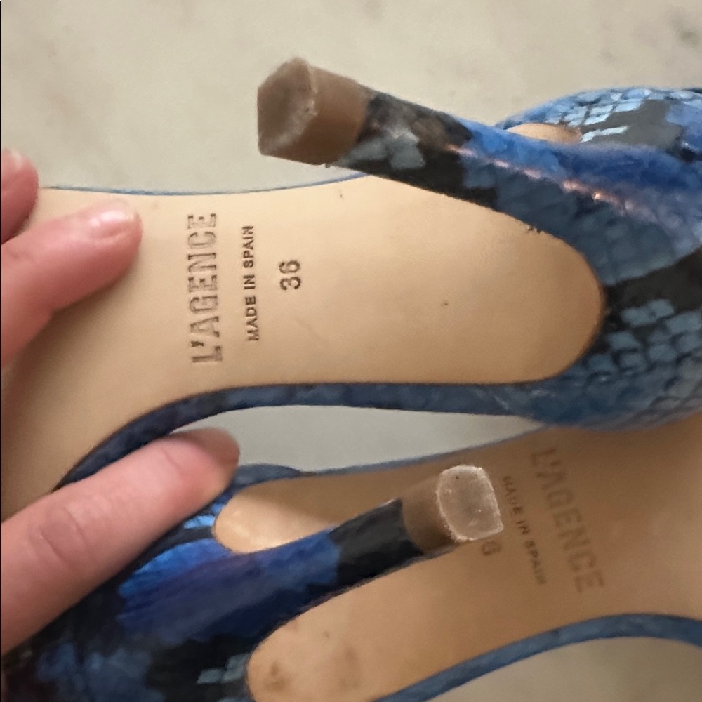 L'AGENCE Gisele II Sandal Paloma Blue Snake Leather Open Toe Heel Size 6 - Picture 5 of 5